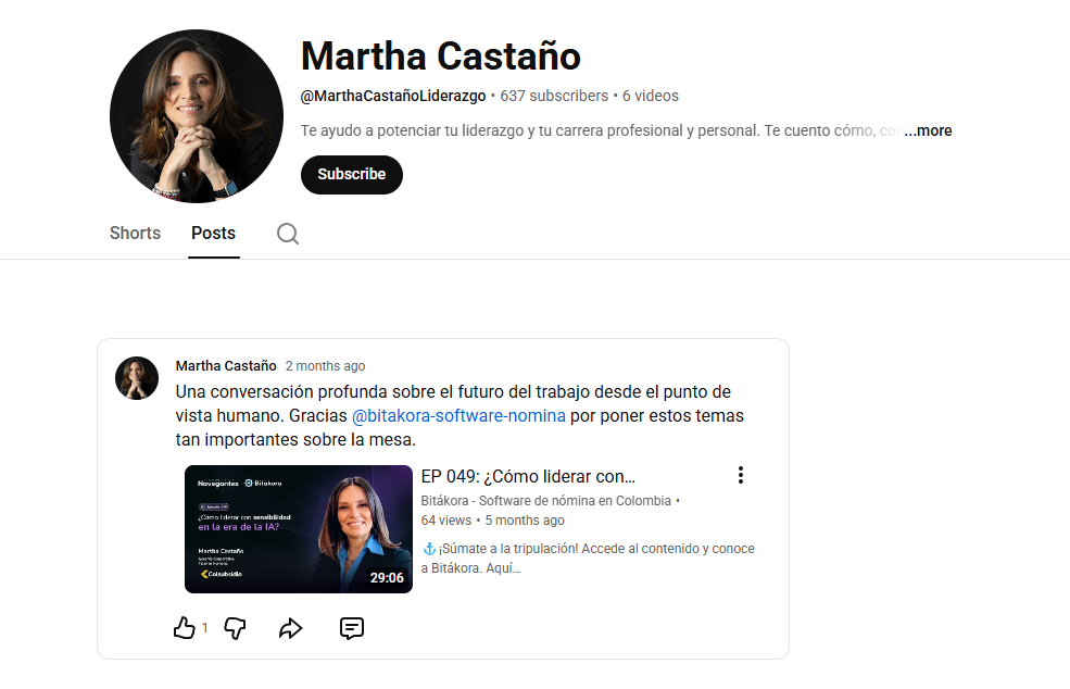 YouTube Channel - Martha Castaño Liderazgo